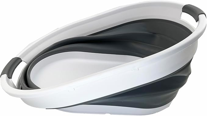 SAMMART 39L (10.3 gallons) Collapsible Plastic Laundry Basket - Foldable Washing Tub - Easy Storage & Pop Up Saving (White/Steel Grey(Set of 2)) - Image 2