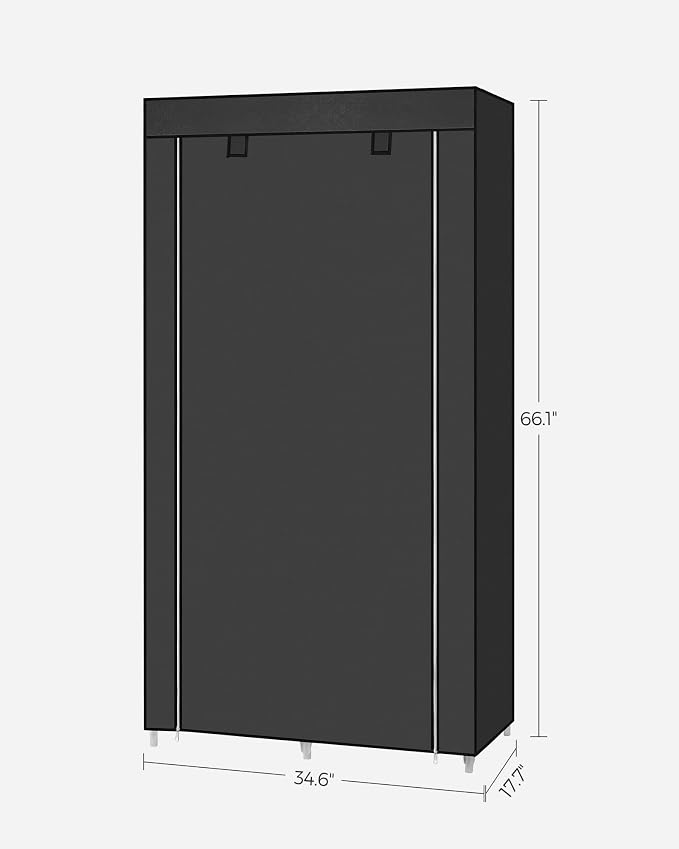 SONGMICS Portable Closet, Fabric Wardrobe, Clothes Rack with Shelves, Pockets, Large Capacity, 1 Hanging Rod, 34.6 x 17.7 x 66.1 Inches, Ink Black URYG84BK | Large Capacity, 1 Hanging Rod, Pockets, 34.6 x 17.7 x 66.1 Inches, Ink Black, RYLAN Collection... - Image 7