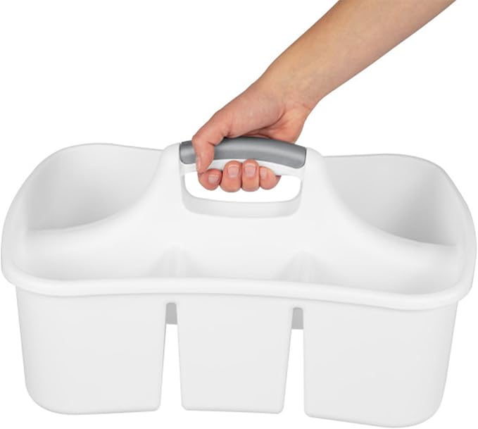 Sterilite Divided Ultra Caddy, Plastic, Portable Storage to Hold Bathroom and Cleaning Supplies, 5 Large Compartments and Handle, White, 12-Pack - Image 8