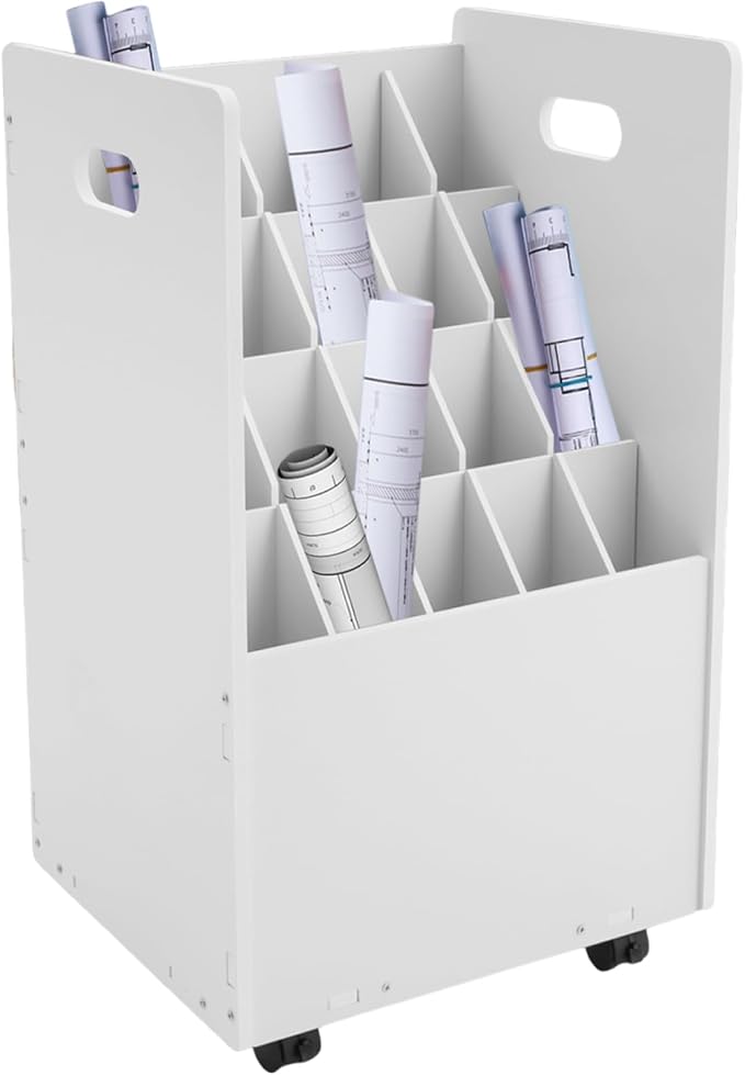 Mobile 20 Slots Blue Print Storage Organizer,Construction Plan Holder,White | Removable Dividers,Max.Total Load 110lbs,Blueprint,Map,Newspapers,Roll Files Storage with 4 Lockable Wheels for Office,School - Image 8