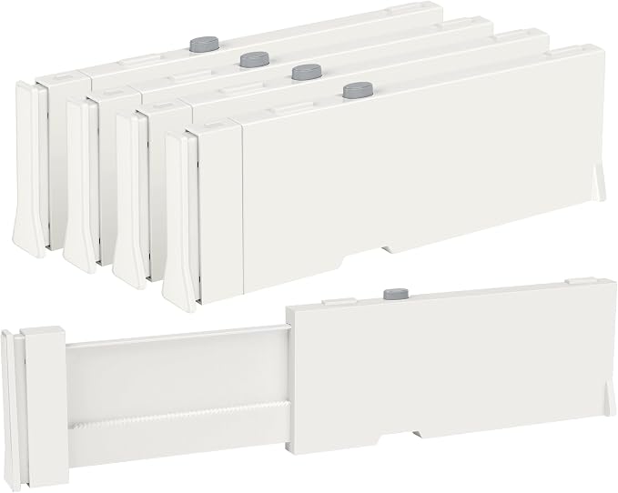 Vtopmart 4" High Drawer Dividers for Clothes, 11.3"-17" Expandable, 4 Pack | Adjustable Drawer Organizer, Dresser Clothes Separator, Baby Clothing Storage, Kitchen & Office Organization, Space Saving by Vtopmart
