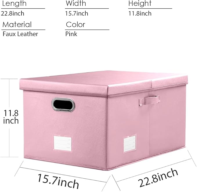 Collapsible Storage Box with Lid [3-Pack] Leather Fabric Foldable Storage Bin Organizer Container Basket Cube with Cover for Home Bedroom Closet Office Nursery Pink(22.8X15.7X11.8) - Image 5