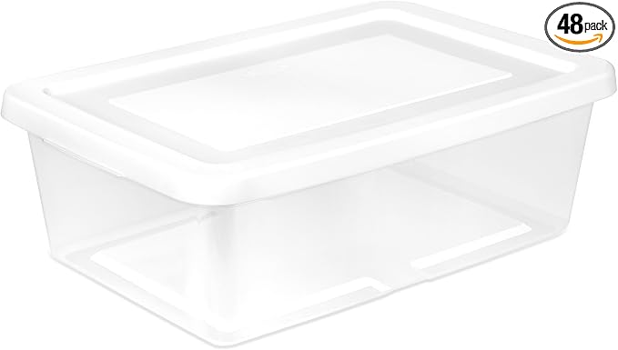 Sterilite 48 Pack Storage Box, 12 Quart Stackable Tote, Clear Plastic Container with Secure Snapping Lids for Home and Office Organization, White by Sterilite