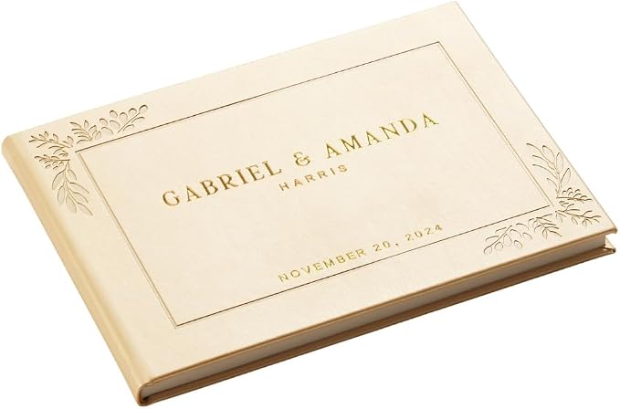 Personalized Hardcover Wedding Guestbook - (Champagne Gold) | Elegant Wedding Keepsake Design, Premium Hardcover Construction, Smooth Lined Writing Pages, Perfect for Cherished Messages by PROMOT
