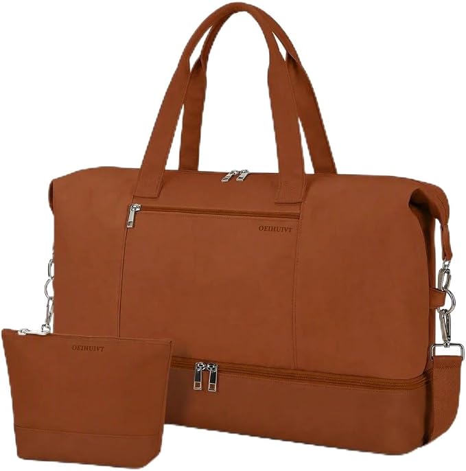 Oeihuivt Weekender Bags for Women - 20.5 Inch Large Travel Duffel Bag 2-Piece Set with Shoe Compartment, Heavy-Duty Canvas & Leather Carry On Overnight Tote (Airplane Approved) by Oeihuivtweekenderbag