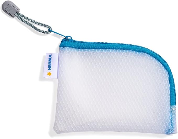 HERMA 20247 Zip Pocket Travel Case A7 Transparent Blue Small Lockable Clear Pocket with Zip, Toiletry Bag for Mobile Phone, Charging Cable, Cosmetics, Pens, Keys by HERMA