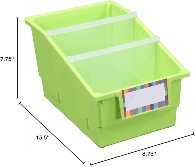 Really Good Stuff Neon Green Chapter Book Library Bins with Dividers | 8.75" x 13.5" x 7.75", 4-Pack, Plastic Shelf Bin Classroom Organizers for Book Organization, Documents, Files, Magazines - Image 3
