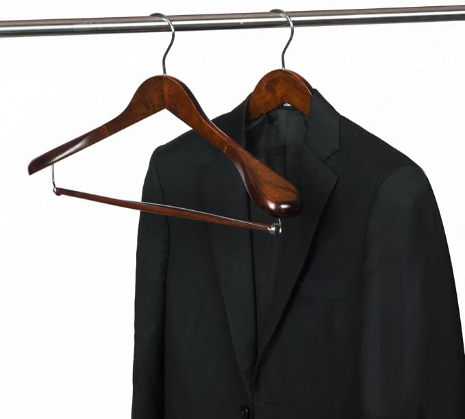 Luxury Wide Shoulder Wooden Hangers 30 Pack, with Locking Bar, Smooth Retro Finish Wood Suit Hanger Coat Hanger for Closet, Holds Upto 20lbs, 360° Swivel Hook, for Jacket, Dress Heavy Clothes Hangers - Image 2