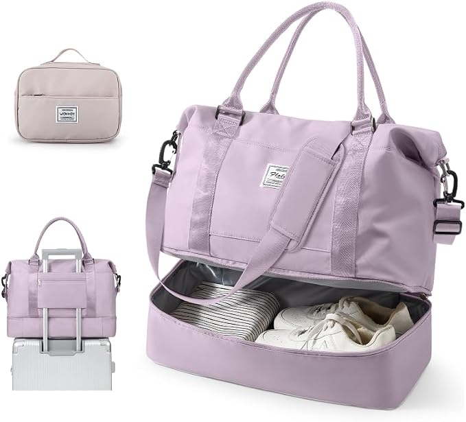 Travel Duffel Weekender Bag Women Tote Carry On Bags With Shoe Compartment | 18x14x8 inches Travel Overnight Bags with Trolley Sleeve for Airplanes Waterproof Sport Tote Gym with Toiletry Bag Purple.. by VECAVE
