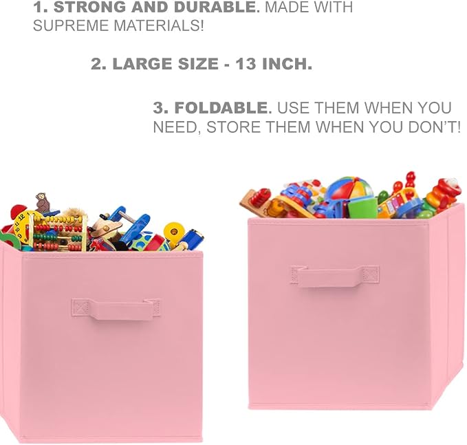 13 Inch Cube Storage Bins - 2 Pack - Large, Dual Handles, Foldable | 13x13 Fabric Bins for Organizing Closet, Clothes and Toys - Image 2