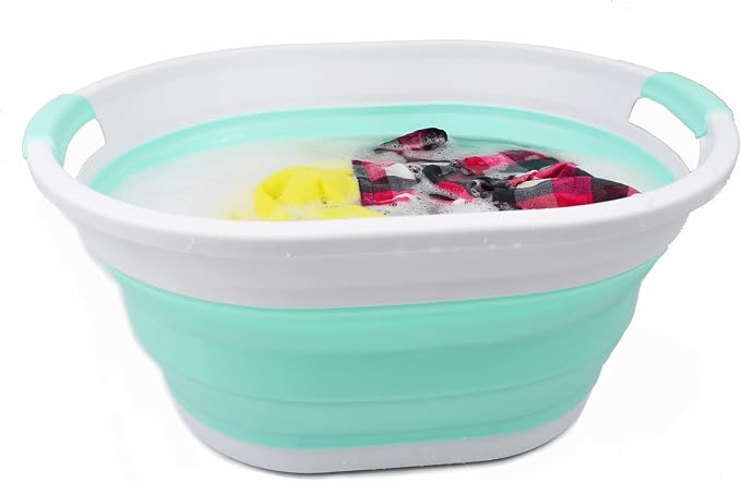 SAMMART 32L (8.4 gallon) Collapsible Plastic Laundry Basket - Foldable Pop Up Storage Container/Organizer - Portable Washing Tub, Water Capacity: 24L (1, White/Light Green) - Image 6