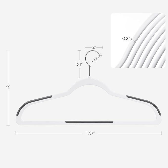 SONGMICS Plastic Clothes Hangers, Pack of 50, Non-Slip, Space-Saving | 0.2 Inches Thick, 17.7 Inches Wide, 360° Swivel Hook, White and Dark Gray, BREANNA Collection UCRP050W50 - Image 6