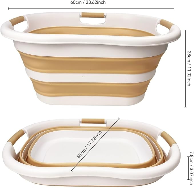 SAMMART 40L (10.5 gallon) Set of 2 Plastic Foldable Laundry Basket - Collapsible, Space Saving and Portable Laundry Hamper, Ideal for Home, Travel, Dorm, and Camping (2, White/Beige) - Image 8