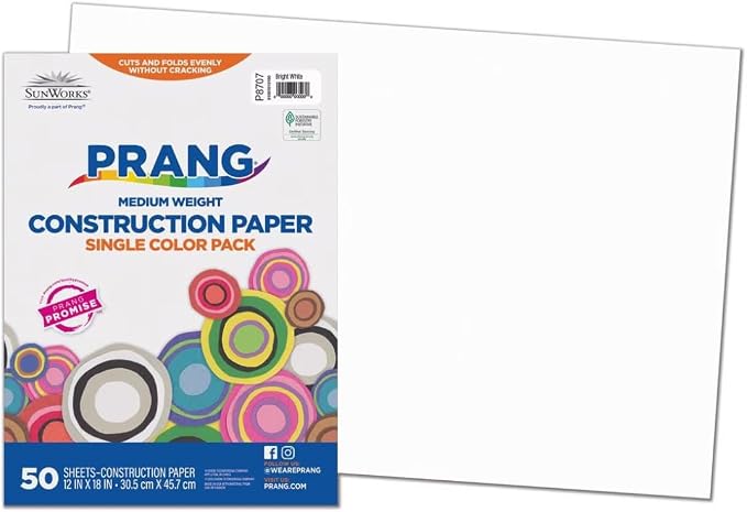 Prang Construction Paper, 12" x 18", Bright White, 50/Pack, 25 Packs | Formerly SunWorks, Class Pack, 1250 Sheets Total, P8707 - Image 2