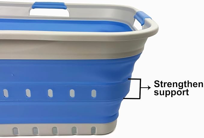 SAMMART Set of 2 Collapsible Plastic Laundry Basket - Foldable Pop Up Storage Container/Organizer - Portable Laundry Hamper - Space Saving (Little Boy Blue+Quartz Pink, 42L) - Image 3