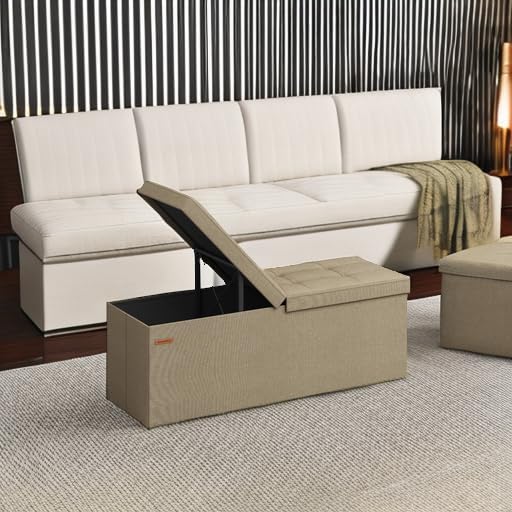 SONGMICS Mazie Collection - 43 Inches Storage Ottoman, Foldable Storage Bench with Flipping Lid, 660 lb Load Capacity, for Entryway, Living Room, Bedroom, Camel Brown ULSF076K01 - Image 6