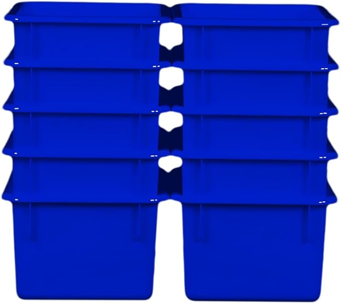 Wood Designs Cubby Storage Bin, Heavy Duty Plastic Containers for Kids Blue Cubby Tray Set of 10 by Unknown