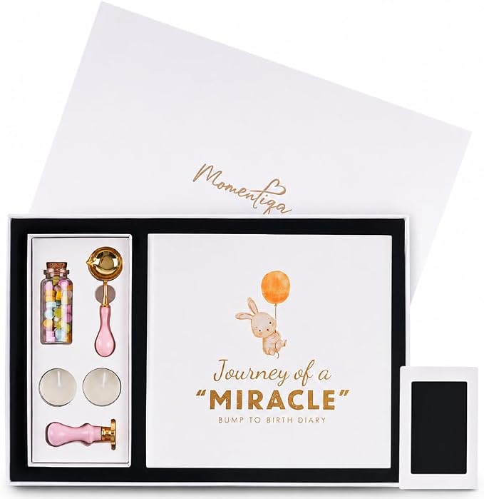 Pregnancy Journal Gift Set for First Time Moms | Pregnancy Memory Book with Keepsake Box, Wax Seal Kit, Clean-Touch Ink Pad and Envelope for the Complete Box by Giftforanyone