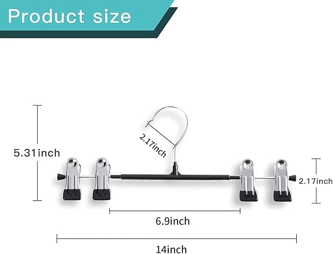 14 Inch Pants Hangers with Clips Skirt Hangers 60 Pack, Black | Non-Slip,Adjustable metal clips,Space-Saving,Heavy duty, for pants/skirt/dress/trousers/jeans/shorts/Clothes,Women,men - Image 6