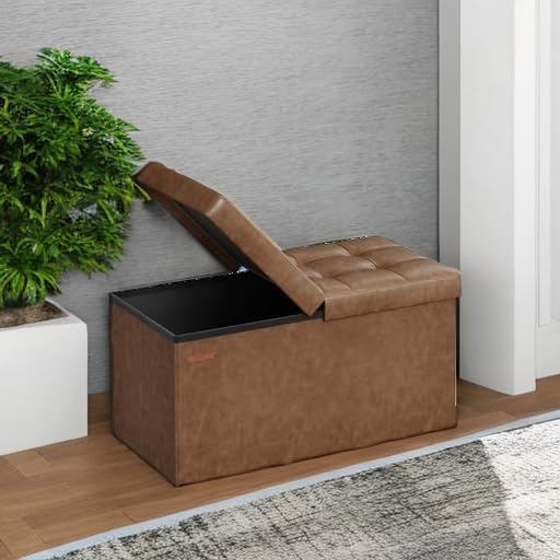 SONGMICS MAZIE Collection - 30 Inches Storage Ottoman Bench with Flipping Lid, Storage Chest Footstool, Load 660 lb, for Entryway, Living Room, Bedroom, Synthetic Leather, Coffee Brown ULSF045K01 - Image 6
