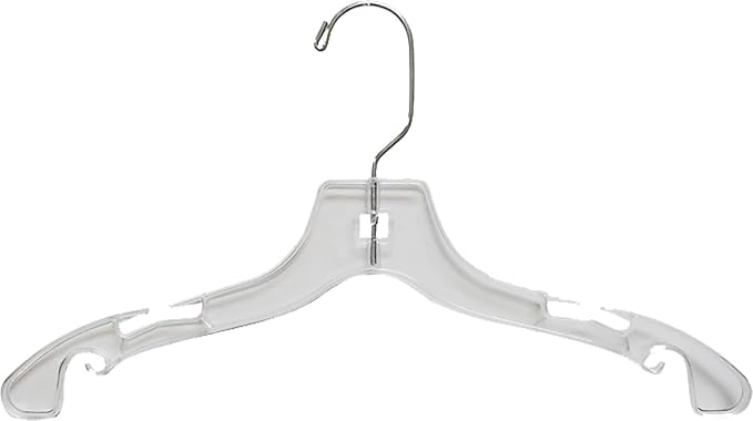 Clear Plastic Junior Top Hanger, (Box of 50) Small 14 inch Space Saving Teen Shirt Hangers with Notches and 360 Degree Chrome Swivel Hook by The+Great+American+Hanger+Company