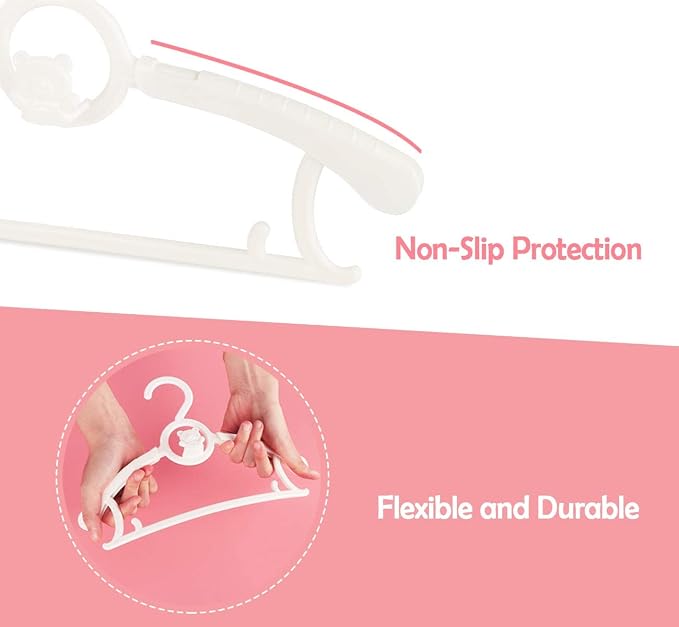 Baby Clothes Hangers 20 Pack, Plastic Kids Hangers Space Saving for Closet | White Hanger for Toddler Girl and Boy, Lightweight Anti-Slip Cascading Padded Extendable Adjustable Pant Bear Children Hangar - Image 5