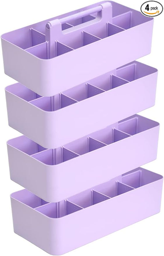-Large Portable Caddy, DIY Dividers, 8 Compartments, Portable Basket with Handle Storage Organizer Modern Made in USA (4 PACK, Lavender) by EnjoyOrganizer