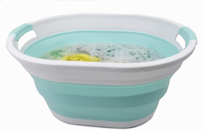 SAMMART 32L (8.4 gallon) Collapsible Plastic Laundry Basket - Foldable Pop Up Storage Container/Organizer - Portable Washing Tub, Water Capacity: 24L (1, White/Lake Green) - Image 6