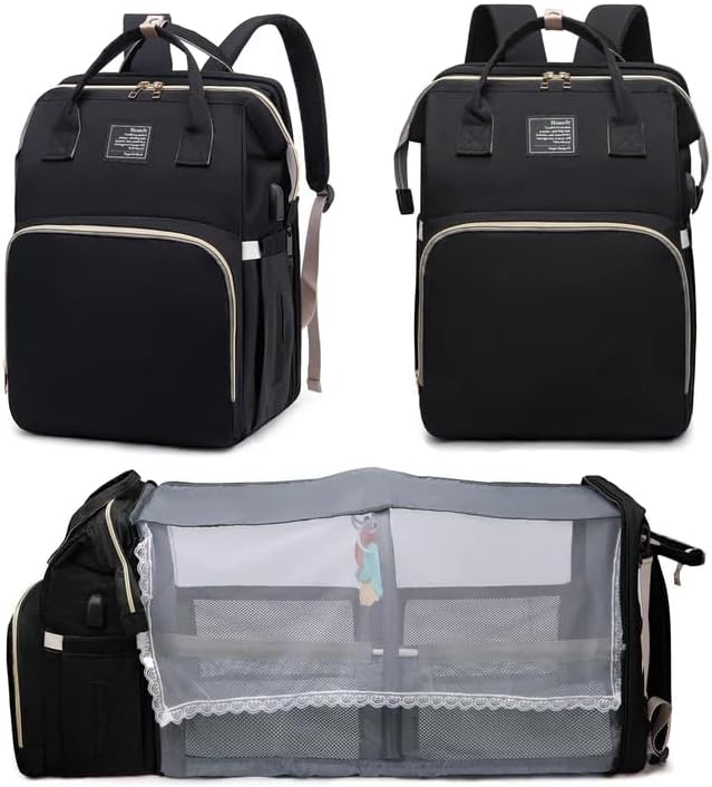houscly Diaper Bag Backpack with Changing Station, 25L Large Capacity | Multifunction baby bag, baby registry search, baby girl newborn essentials must haves, baby shower gifts, black by houscly