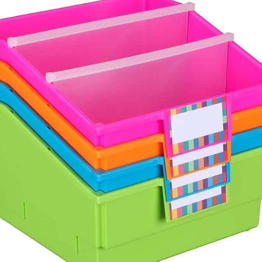 Really Good Stuff Neon Picture Book Classroom Library Bins, 4 Pack | 13.5" x 13.5" x 7.75, Large Plastic Bin Organizers for Book Organization, Documents, Files, Magazines - Image 7