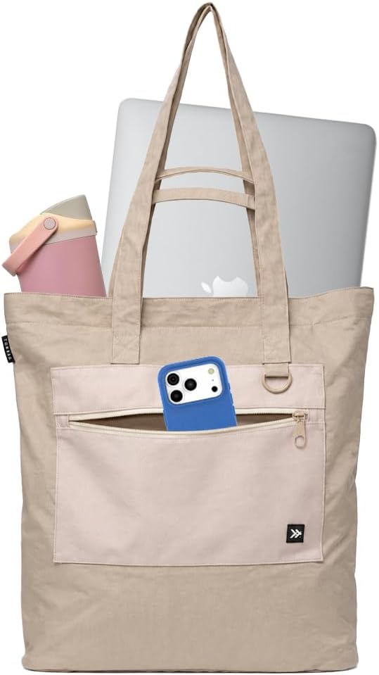 Thread Wallets Utility Tote – Large Travel Tote with Multi-Pocket Design, Laptop Compartment & Work Bag for Women (Sand) by ThreadWallets