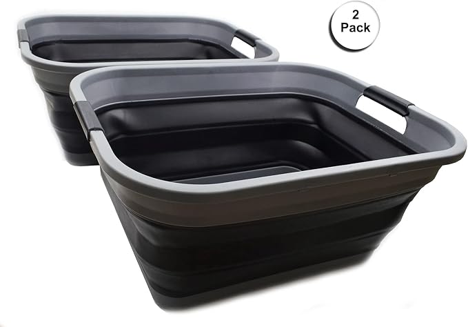 SAMMART 41L (10.8 Gallon) Collapsible Plastic Laundry Basket - Foldable Pop Up Storage Container/Organizer - Portable Washing Tub, Water Capacity: 32L (8.4 Gallon) (2, Grey/Black) - Image 5