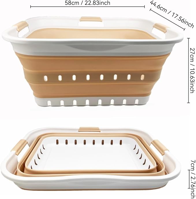 SAMMART 42L (11 gallon) Collapsible Plastic Laundry Basket - Foldable Pop Up Storage Container/Organizer - Portable Washing Tub - Space Saving Hamper/Basket (White/Latte) - Image 2