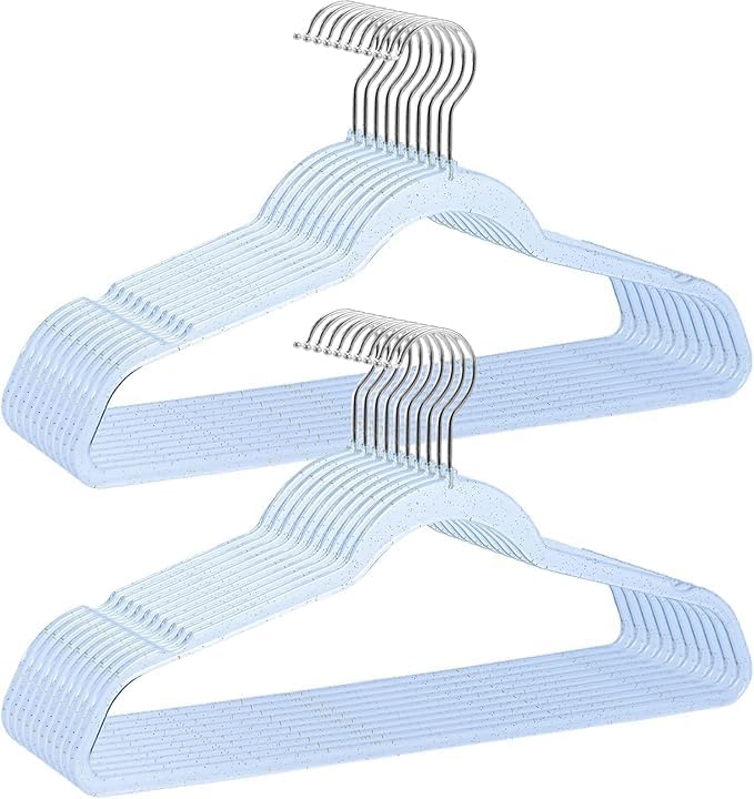 Blue and Gold Hangers for Clothes 40 Pcs, 16" Wide Clear Hangers for Men's Shirt, Women's Gown Dress, Youth Suit, Hoodie, Plastic Hanger with Swivel Hook, Thin Clothing Rack for Dorm Room Essentials by VSVstoage