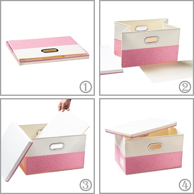 Collapsible Storage Bin with Lid [3-Pack] Fabric Foldable Storage Box Organizer Container Basket Cube with Cover for Home Bedroom Closet Office Nursery Pink&Cream(14.9x9.8x9.8) - Image 5