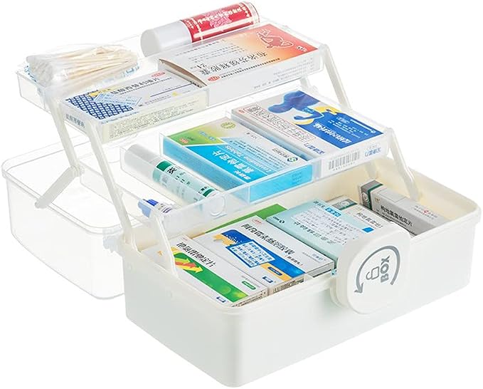 Sooyee Plastic Storage Box with 3-Tier Fold Tray, Tool Organizer Portable Handled Case, Lockable Container for Arts, Crafts, Cosmetic, Sewing, Toy, Washi Tape, Lego, Clear/White - Image 3