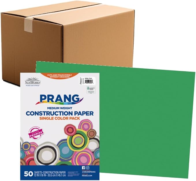 Prang Construction Paper, 12" x 18", Holiday Green, 50/Pack, 25 Packs | Formerly SunWorks, Class Pack, 1250 Sheets Total, P8007 by Prang