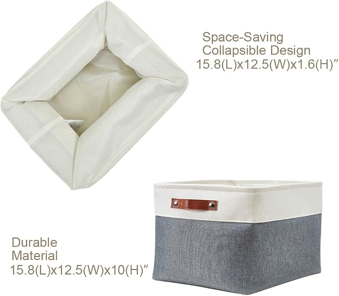 DECOMOMO Storage Bins, Extra Large Fabric Storage Baskets for Shelves 3Pack | 15.8 x 12.5 x 10 inches Decorative Linen Closet Organizers (Slate Grey & White) - Image 4