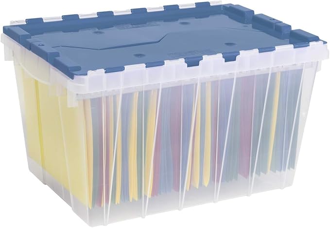 Akro-Mils KeepBox 12 Gallon Storage Container, Nesting and Stackable Plastic Storage Box with Lid Attached and Rails for Letter Size Hanging File Folders, 21" x 15" x 12", Clear/Blue, 6-Pack - Image 5