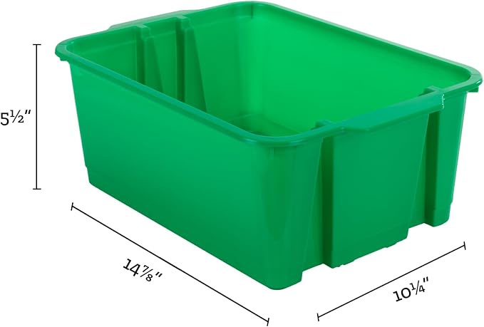 Really Good Stuff Stacking Bins, 14" x 10" x 5.75"-12-Pack, Green | Stackable Storage Plastic Bins for Classroom Organization, Home Storage, Office & Hospital Supplies - Image 2