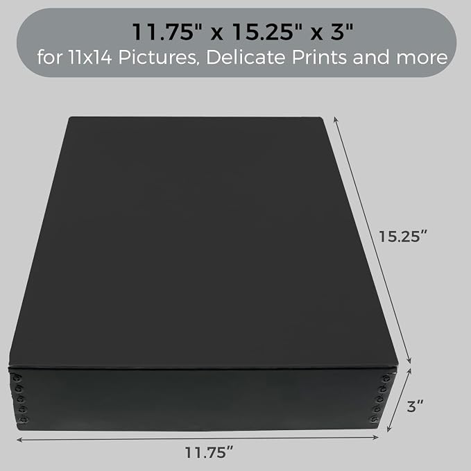 Lineco Drop Front Archival Storage Box, 11.75x15.25x3 in, Black, 8 Pack | Acid-Free with Metal Edge, Preserves Picture Longevity, Organize Photos, Newspapers, Prints, Documents, Crafts, DIY - Image 2