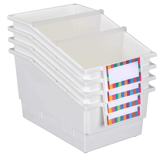 Really Good Stuff White Chapter Book Classroom Library Bins with Dividers | 8.75" x 13.5" x 7.75", 4-Pack, Large Plastic Bin Organizers for Book Organization, Documents, Files, Magazines - Image 2