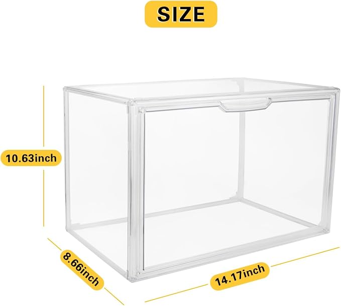 GUDEMAY Clear Stackable Plastic Storage Bins with Magnetic Lid, Dustproof Book & Cosmetic Display Cases, Large Figures Collectibles Showcase, Shoe Box, Protection Organizer (L, Count, 5) - Image 6