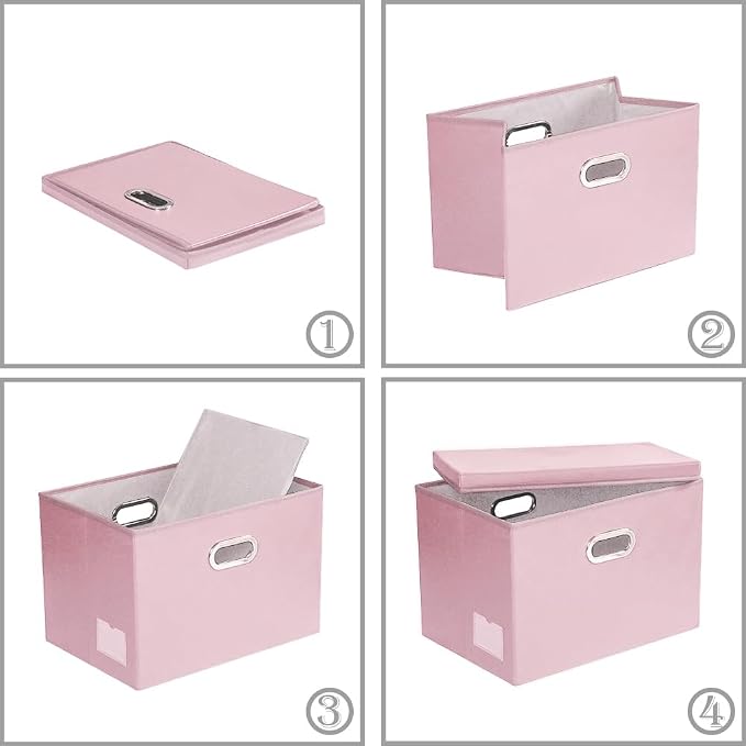 Foldable Storage Bins with Lids [5-Pack] Leather Fabric Collapsible Storage Boxes Organizer Containers Baskets Cube with Cover for Bedroom Closet Office Nursery Pink (14.9x10.8x10) - Image 6