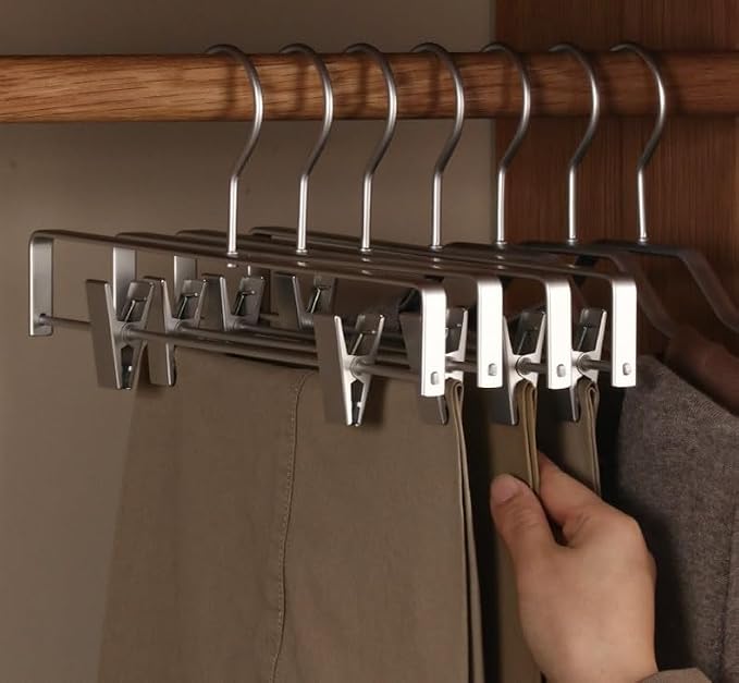 Premium Matte Silvery Aluminum Pants Clip Hanger 10 Pack, 12” Extra Smooth & Durable Metal Shirt Dress Aluminum Alloy Hanger,Clothing Support,Clothing Hang - Image 5