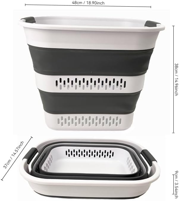 SAMMART 40L (10.5 Gallon) Collapsible Plastic Laundry Basket - Foldable Pop Up Storage Container/Organizer - Portable Laundry Hamper - Space Saving (2, White/Steel Grey) - Image 7