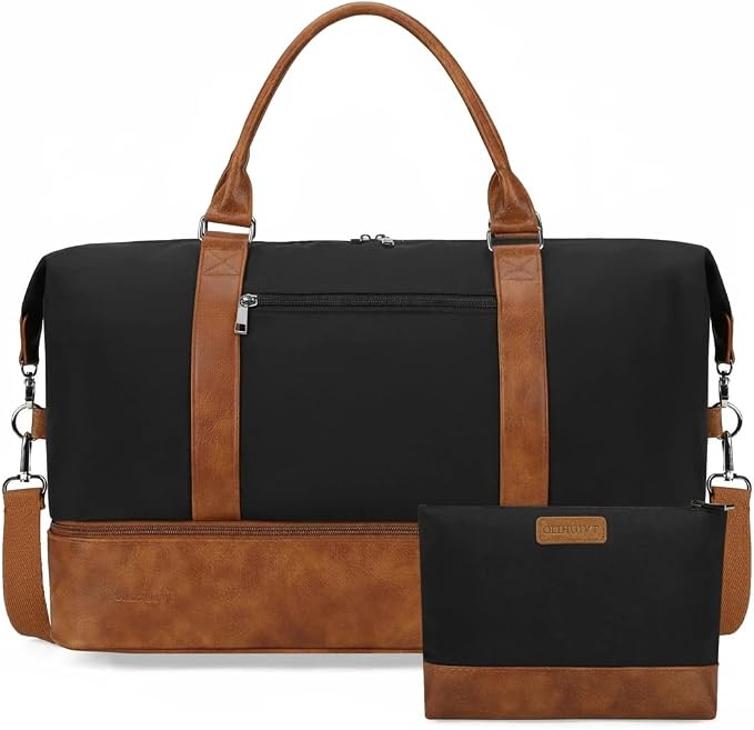 Oeihuivt Weekender Bags for Women - 21 Inch Large Travel Duffel Bag 2-Piece Set with Shoe Compartment, Heavy-Duty Canvas & Leather Carry On Overnight Tote (Airplane Approved) by Oeihuivtweekenderbag