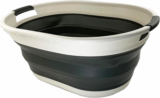 SAMMART 39L (10.3 gallons) Collapsible Plastic Laundry Basket - Foldable Washing Tub - Easy Storage & Pop Up Saving (Grey/Washed Black) - Image 2