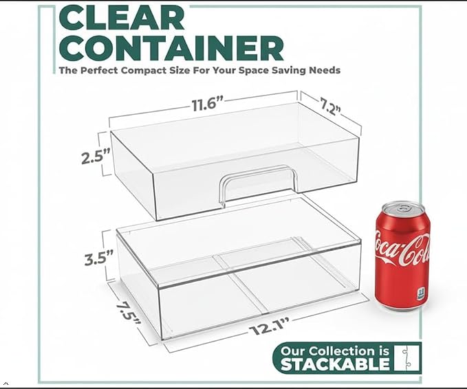 Sorbus Clear Stackable Storage Drawers (2 Pack, 12.1'' Wide) | Acrylic containers with pull-out bins keep cosmetics, brushes and daily items sorted on bathroom counters or in cabinets. - Image 3