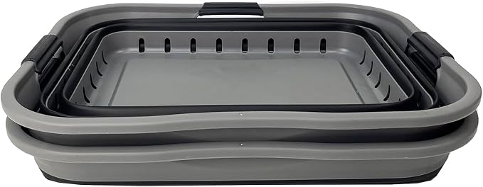 SAMMART 42 (11 Gallons) Collapsible Plastic Laundry Basket, Foldable Pop Up Storage Container/Organizer, Space Saving Hamper, Portable Bin for Dorm Room Bathroom (2, Grey/Black) - Image 2